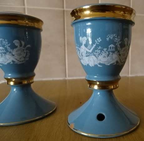 VINTAGE TWO BLUE/GOLD HAND MADE C. FIORENTINE ITALY, CANDLE HOLDERS (MARKED)