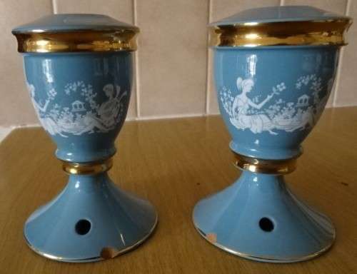 VINTAGE TWO BLUE/GOLD HAND MADE C. FIORENTINE ITALY, CANDLE HOLDERS (MARKED)