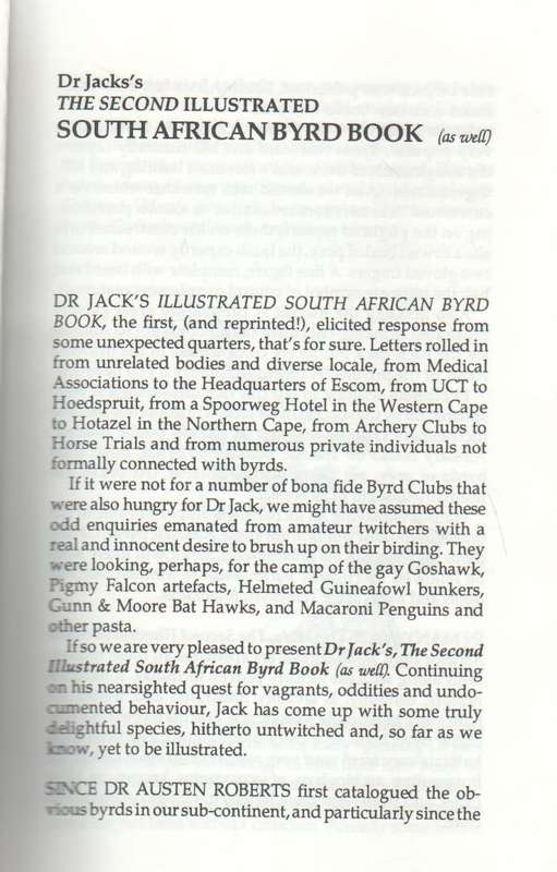 DR JACK`S SECOND ILLUSTRATED SOUTH AFRICAN BYRD BOOK - DR JACK (1991)