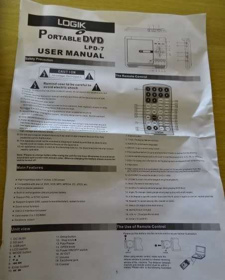 LOGIK DESIGNER PORTABLE DVD , WATTAGE 1400 MAH LI-LAN