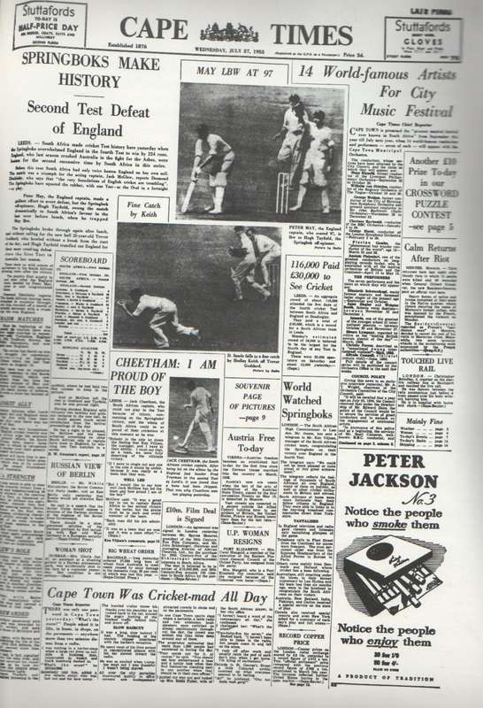 GREAT SPRINBOK CRICKET TESTS, 100 YEARS OF HEADLINES (1 ST EDITION 1989)