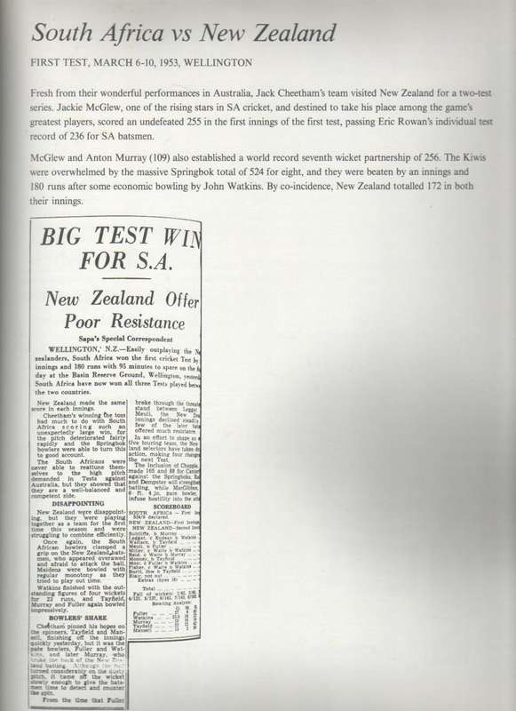 GREAT SPRINBOK CRICKET TESTS, 100 YEARS OF HEADLINES (1 ST EDITION 1989)
