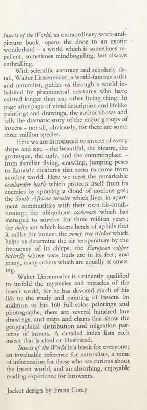 INSECTS OF THE WORLD - WALTER LINSENMAIER (1972)