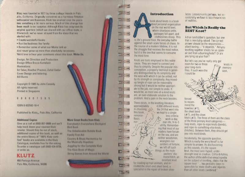 THE KLUTZ BOOK OF KNOTS, STEP BY STEP MANUAL - JOHN CASSIDY (1985)