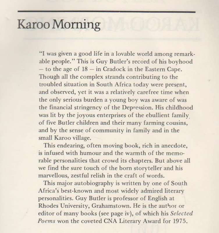 KAROO MORNING, AN AUTOBIOGRAPHY 1918-35   - GUY BUTLER (1977)