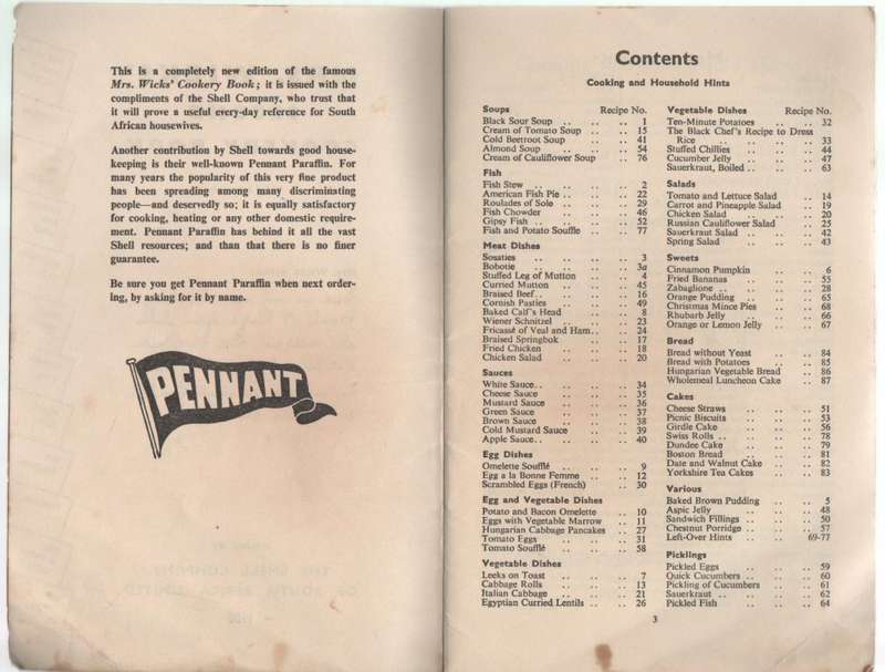 MRS WICK`S SECOND COOKERY BOOK - THE SHELL COMPANY OF SOUTH AFRICA (3 RD IMPRESSION 1950)