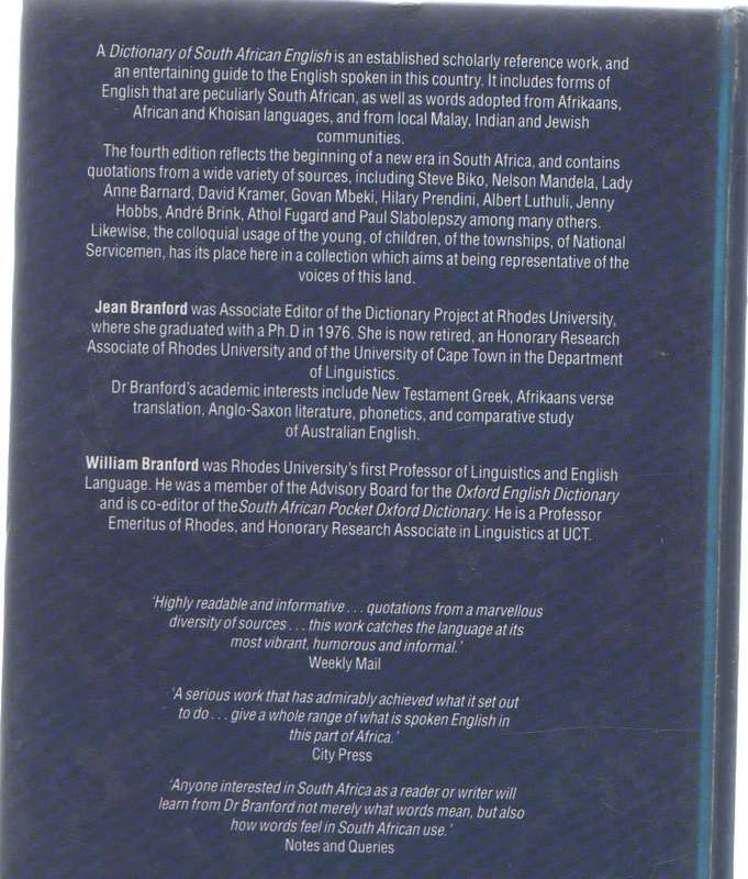 A DICTIONARY SOUTH AFRICAN ENGLISH - JEAN BRANFORD WITH WILLIAM BRANFORD (1991)