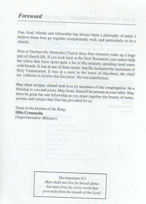 RECIPE BOOK OF DURBANVILLE METHODIST CHURCH (NOT DATED)