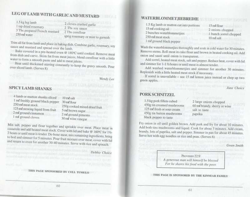 RECIPE BOOK OF DURBANVILLE METHODIST CHURCH (NOT DATED)