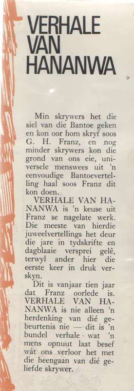 VERHALE VAN HANANWA - G H FRANZ (1965)