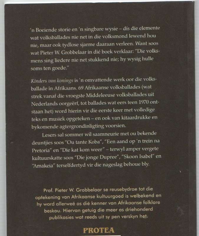 KINDERS VAN KONINGS, VOLKSBALLADES: TEKSTE EN BLADMUSIEK - PIETER W GROBBELAAR (2009)