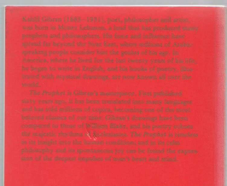 THE PROPHET - KAHLIL GIBRAN (REPRINT 1996)