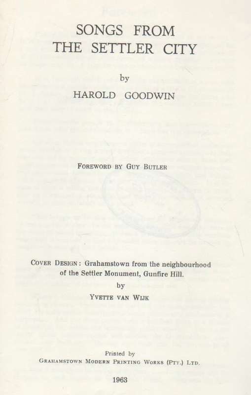SONGS FROM THE SETTLER CITY - HAROLD GOODWIN (1963)