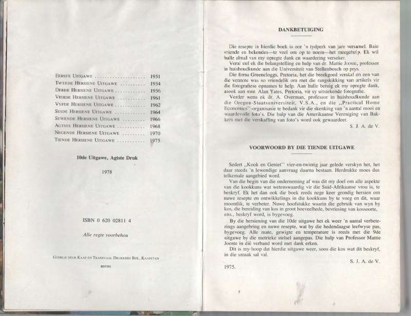 KOOK EN GENIET - S J A DE VILLIERS (10 DE DRUK 1975)