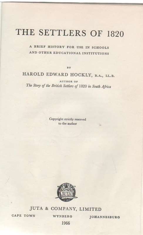 THE SETTLERS OF 1820 - H E HOCKLY (1966)