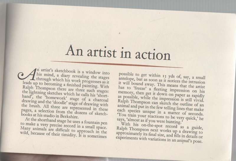ANIMALS THROUGH THE EYES OF AN ARTIST , A SKETCHBOOK BY RALPH THOMPSON (1970)