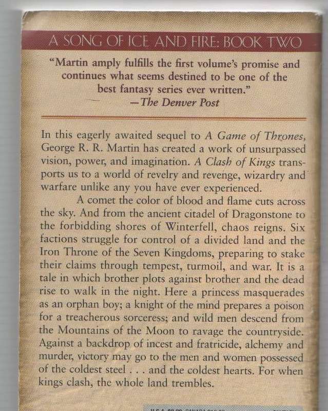 GAME OF THRONES A CLASH OF KINGS - GEORGE R R MARTIN (2011) BOOK TWO