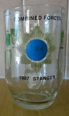 COMBINED FORCES  1987 STANGER BEER GLASS MUG