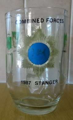 COMBINED FORCES  1987 STANGER BEER GLASS MUG