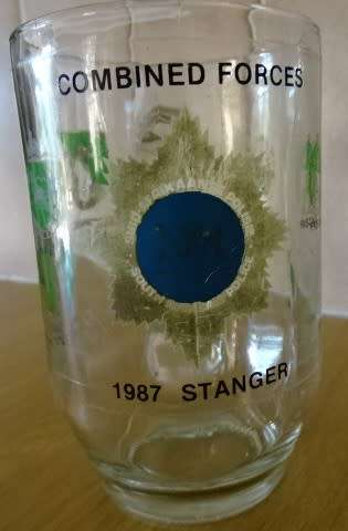 COMBINED FORCES  1987 STANGER BEER GLASS MUG