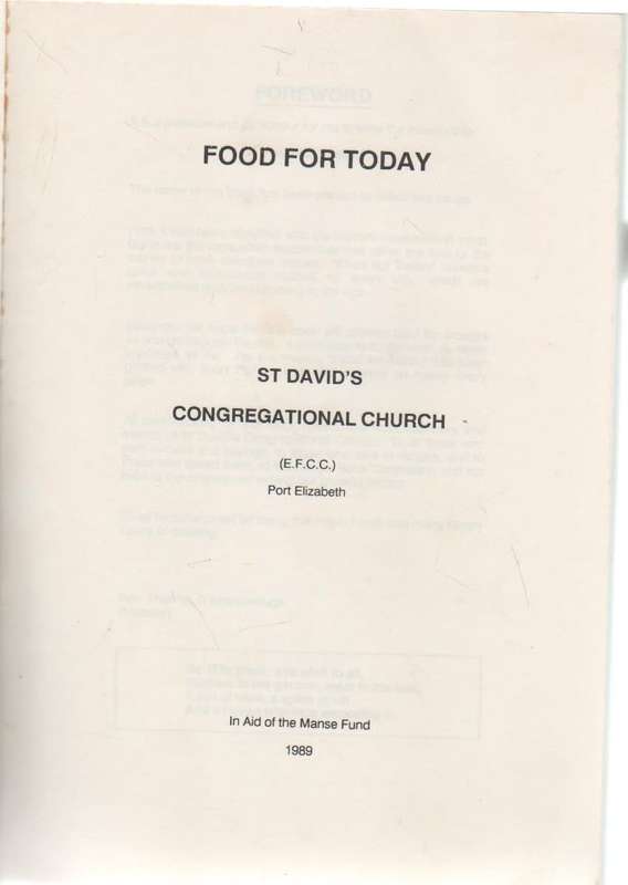 FOOD FOR TODAY - ST DAVID`S CONGREGATIONAL CHURCH PORT ELIZABETH (1989)