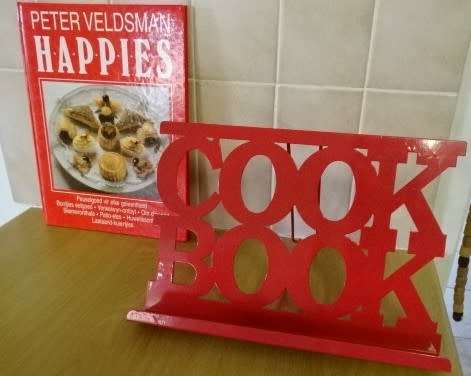 RED ENAMEL FINISH FOLDING COOK BOOK HOLDER