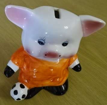 FUNKY GLASS PIGGY SAVINGS BANK - A SOCCER FAN