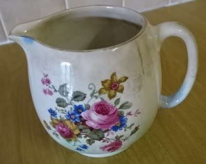 ENGLISH PORCELAIN FLORAL ROSES JUG / PITCHER POST 1950 (SANDLAND WARE STAFFORDSHIRE ENGLAND)