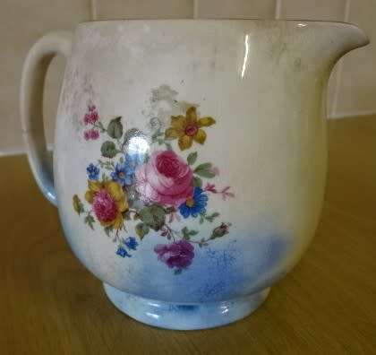 ENGLISH PORCELAIN FLORAL ROSES JUG / PITCHER POST 1950 (SANDLAND WARE STAFFORDSHIRE ENGLAND)