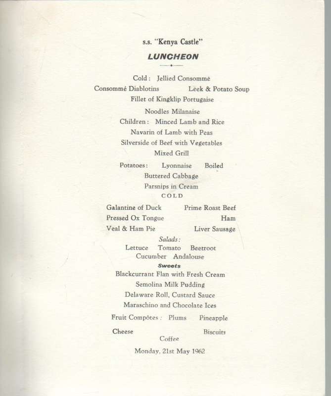 SEVEN OLD MENUS OF THE UNION-CASTLE LINE