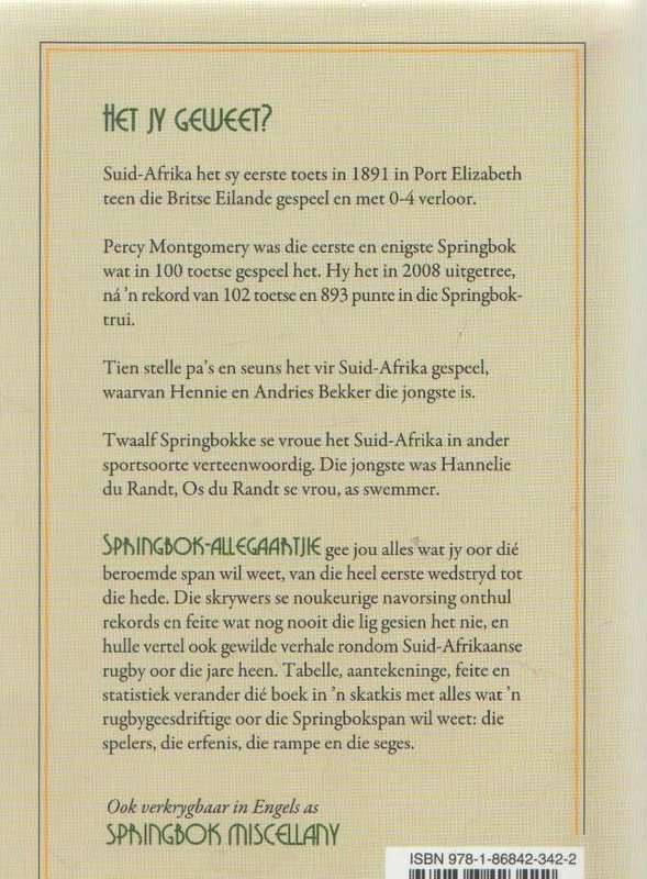 SPRINGBOK ALLEGAARTJIE VAN DIE VROEGSTE DAE TOT DIE MODERNE ERA - EDDIE GRIEB & STUART FARMER