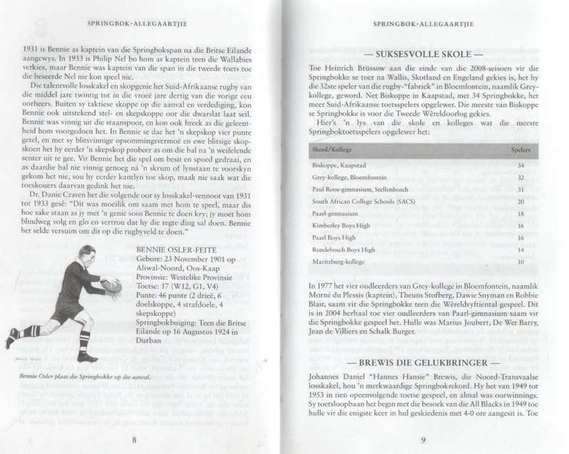 SPRINGBOK ALLEGAARTJIE VAN DIE VROEGSTE DAE TOT DIE MODERNE ERA - EDDIE GRIEB & STUART FARMER