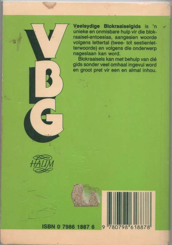 V B G VEELSYDIGE BLOKRAAISEL GIDS - DRIENIE SWART (1 STE UITGAWE 1987)