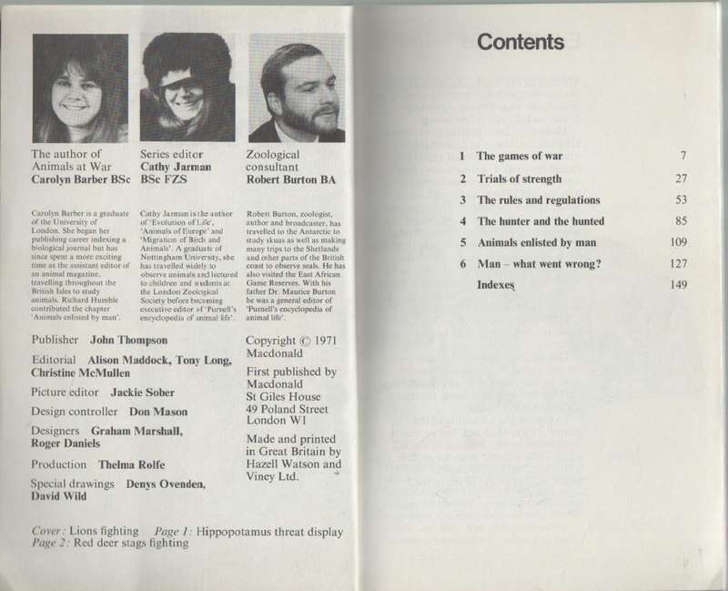 ANIMALS AT WAR - CAROLYN BARBER (1971)