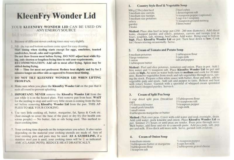 KLEEN FRY WONDER-LID COOKERY BOOK, 100 TRIED AND TESTED RECIPES