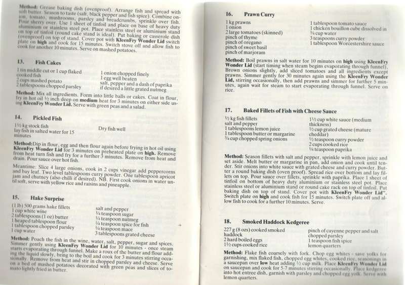 KLEEN FRY WONDER-LID COOKERY BOOK, 100 TRIED AND TESTED RECIPES