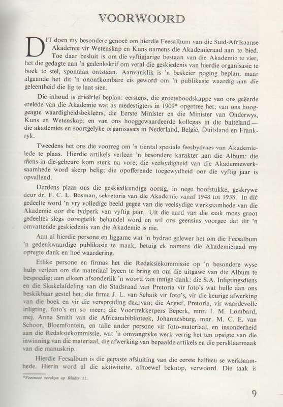 DIE SUID-AFRIKAANSE AKADEMIE VIR WETENSKAP EN KUNS  FEESALBUM 1909 - 1959