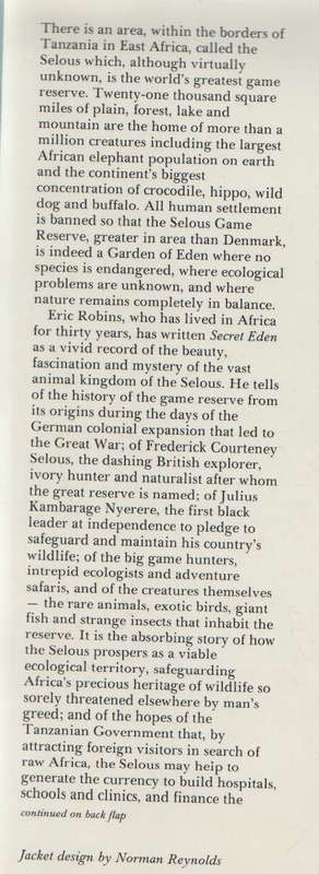 SECRET EDEN  AFRICA'S ENCHANTED WILDERNESS- ERIC ROBINS (1 ST PUBLISHED 1980)