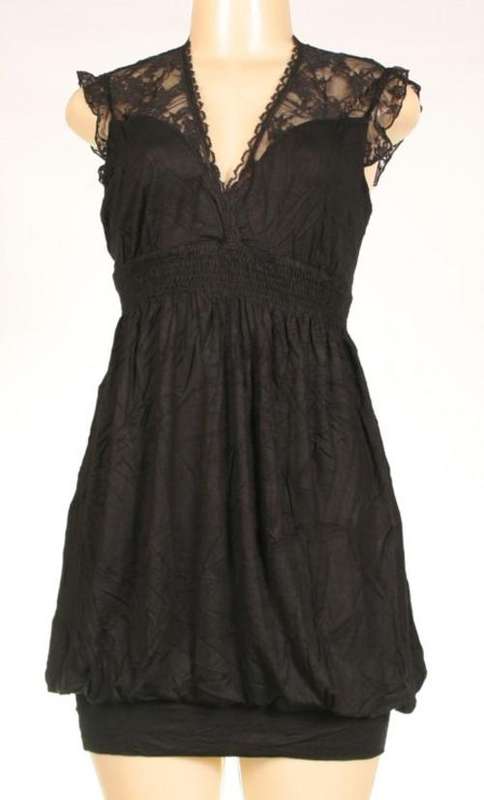 BLACK LACE TRIM LONG TOP