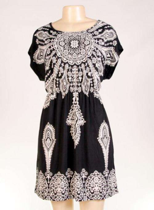 BLACK PATTERNED DRESS/TOP