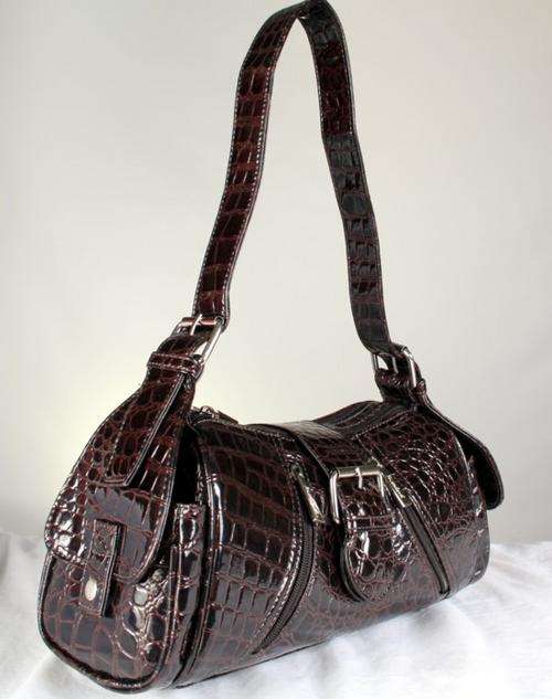 BROWN  MOCK CROC HANDBAG