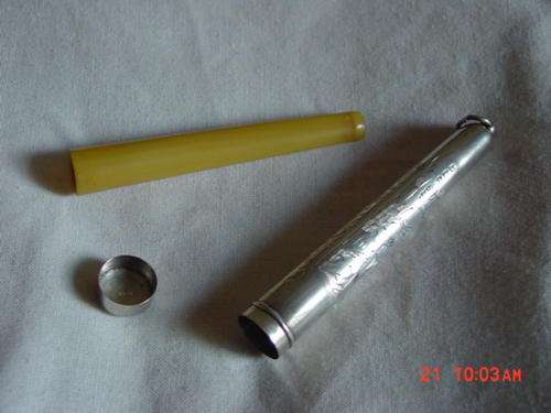 STERLING SILVER CIGARETTE HOLDER WITH AMBER PIPE