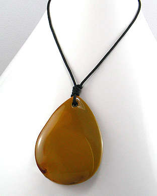 Yellow mookaite stone pendant on cotton thread