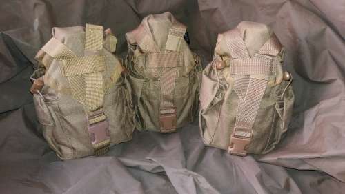 Lot of Army Water Bottles with pouches and Fire-Buckets