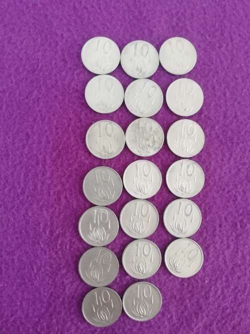 20 RSA 10 cent coins 1970-1989