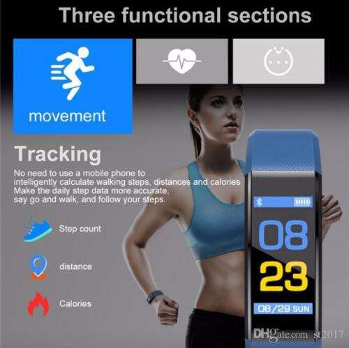 ID115 PLUS BLUETOOTH PEDOMETER HEART RATE BLOOD PRESSURE HEALTH BRACELET. BLACK, NAVY BLUE