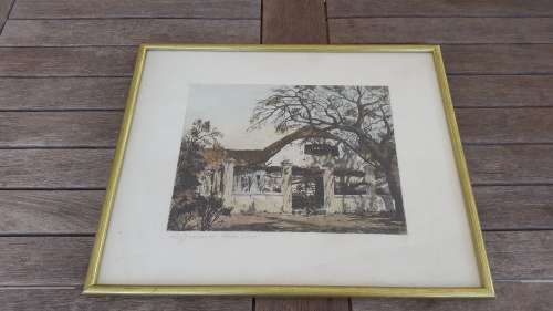 Original Tinus de Jongh etching hand coloured Gabriel de Jongh. Welgemeende Rhodes Drive Cape Town