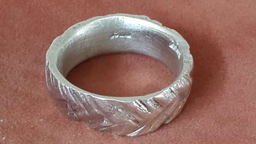 UNIQUE UNUSUAL  ARTISAN Hand made solid sterling silver herringbone man`s ring.  11.7 grammes.