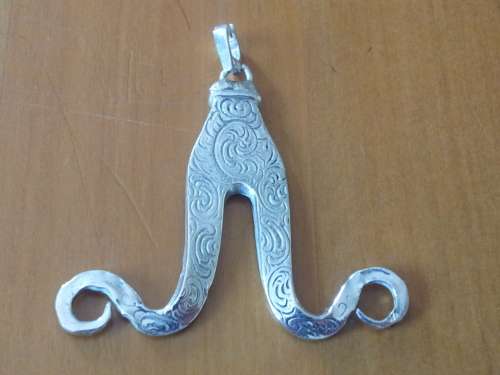 Large Soild Silver Decorated and Artisan Curled Pendant . Hand Made.  10.9 grammes
