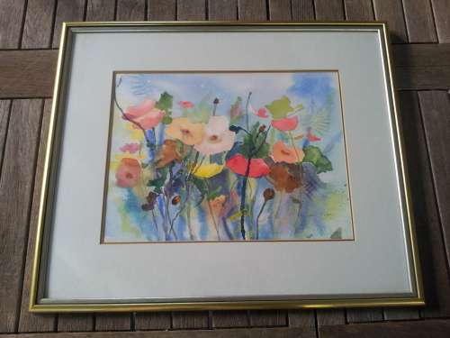 Original watercolour Margaret Gibbs. Still life of flowers. Cape Town artist. Ex. cond. frame.